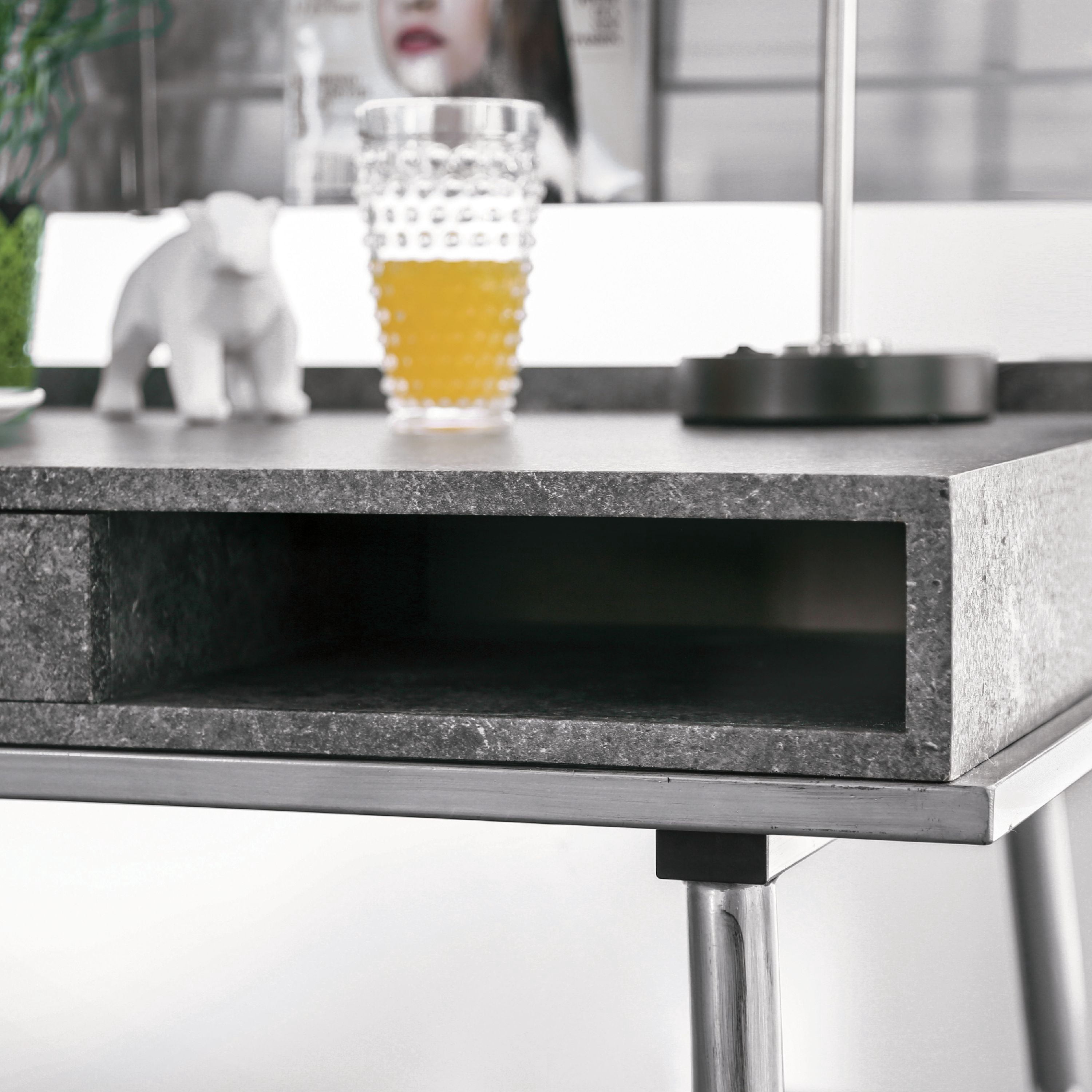 Furniture of America Jairo Industrial Metal Writing Desk with USB Outlet in Silver Finish