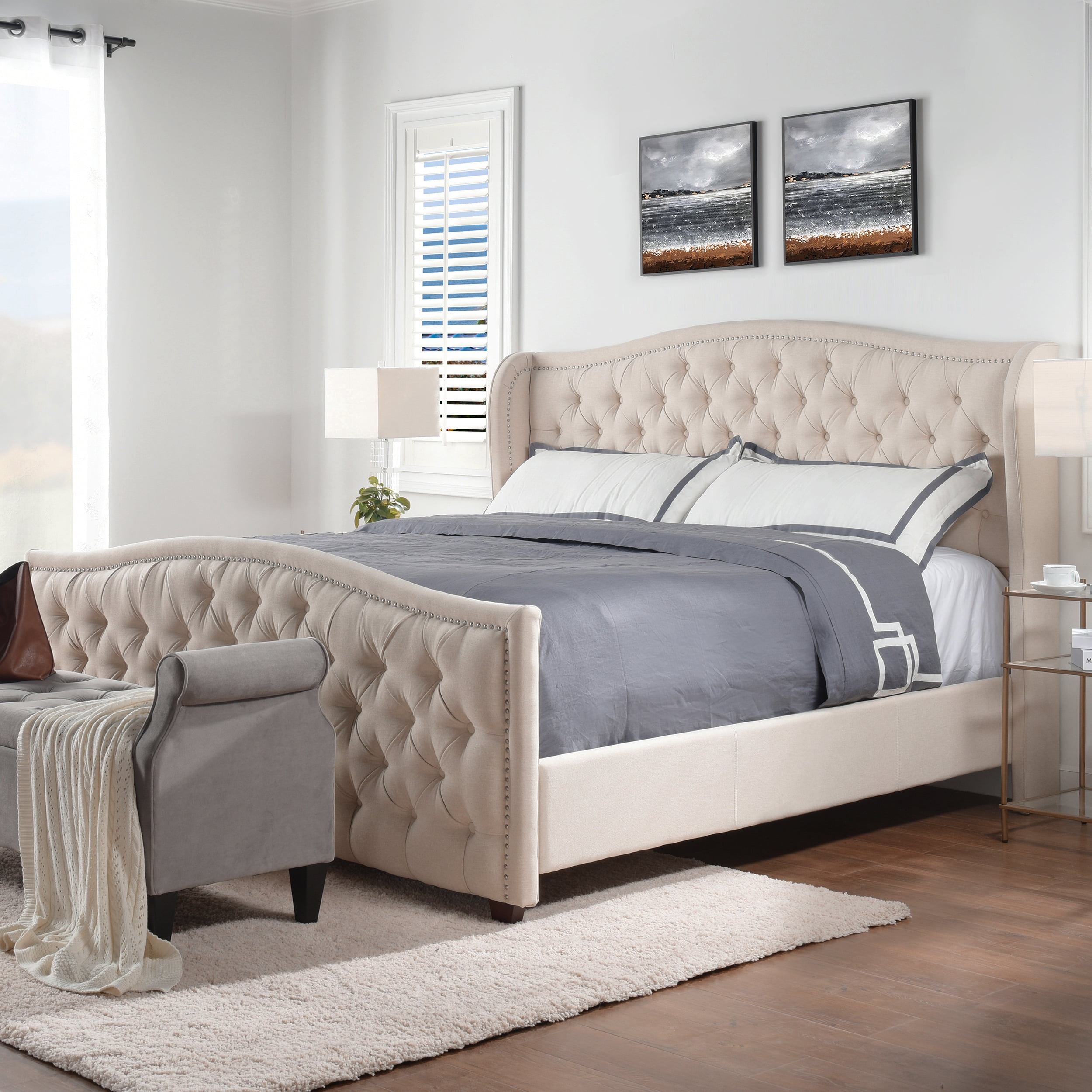 Jennifer Taylor Home Marcella Tufted Wingback King Bed Sky Neutral