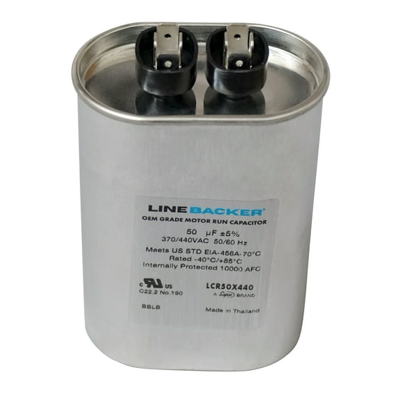 Linebacker Motor Run Oval Capacitor, 50 Mfd., 440 Volt, LCR50X440