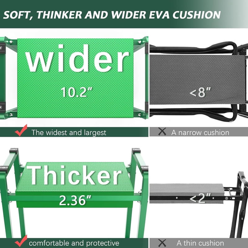 Aishkimo Garden Kneeler and Seat for Seniors, Soft Kneeling with Thicken Pad,10.2" Wider Garden Kneeler and Seat with Handle, Garden Accessories Outdoor,Gardening Gifts for Women Mom Men (Green)