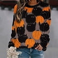 thumbnail image 2 of Chandail en Molleton Halloween pour Femmes Citrouille Chat Imprimé Manches Longues T-Shirt Décontracté Coupe Ample Col Rond Chandail Ample, 2 of 5
