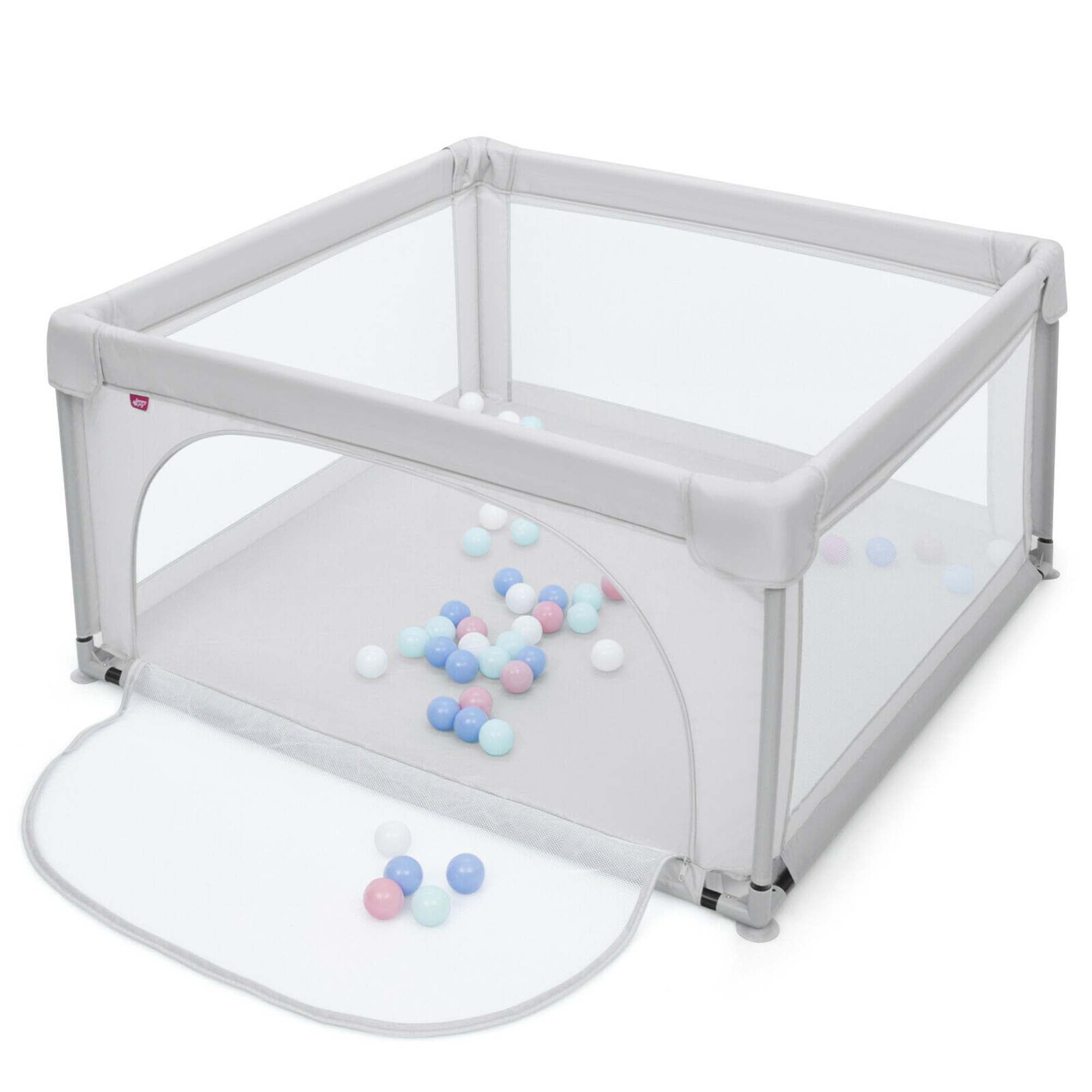 Costway Baby Playpen Infant Large Safety Play Center Yard w/ 50 Ocean Balls Grey