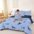 thumbnail image 3 of Feelyou Tropical Sea Animal Bedding Comforter Set for Kids Boys Girls, Kawaii Shark Animal Queen Bedding Sets, Sky Blue, Blue Reversible, 7-Piece, 3 of 7