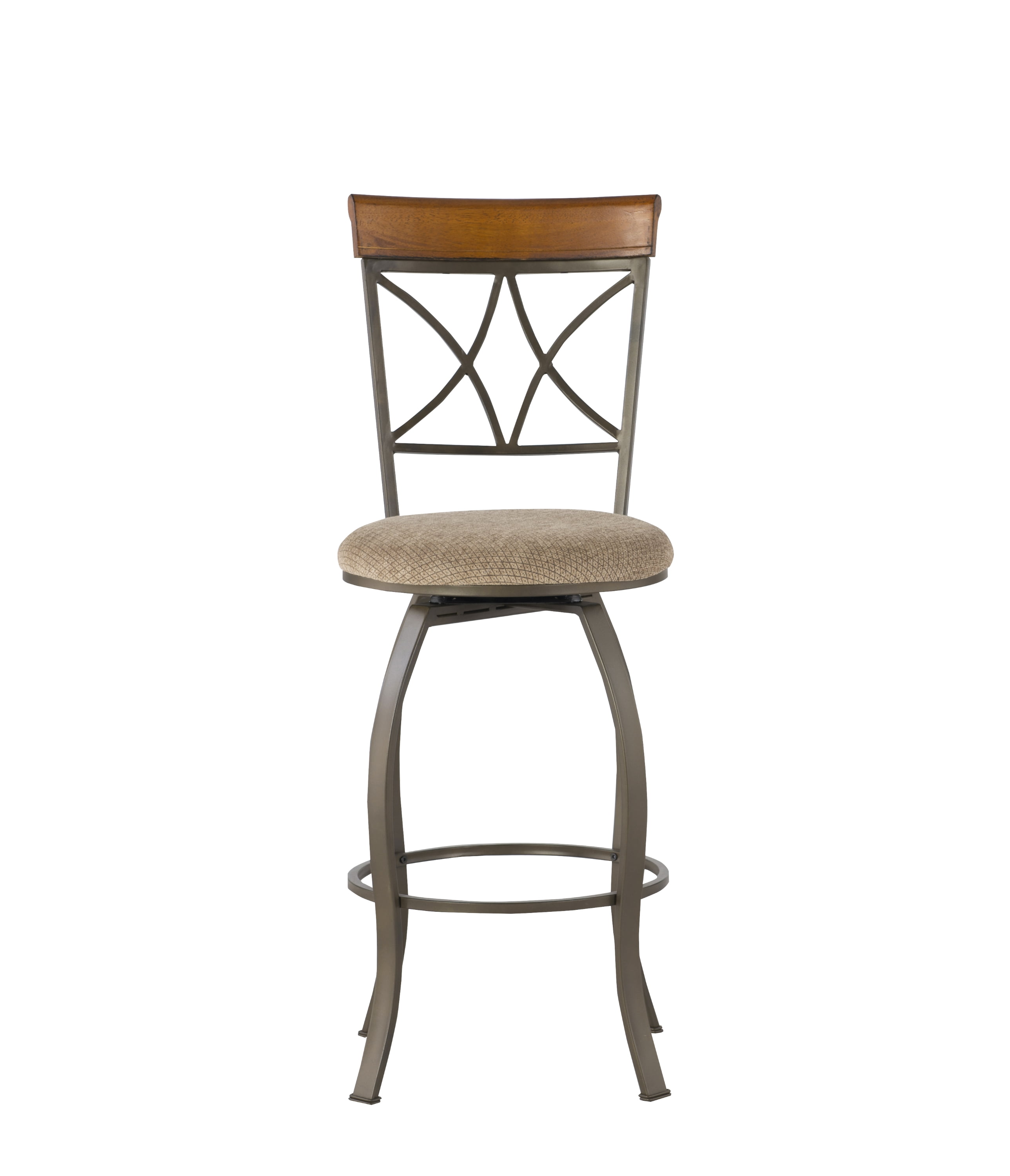 Linon Hamilton 30" High Back Indoor Round Metal Bar Stool with Swivel, Medium Cherry/Taupe