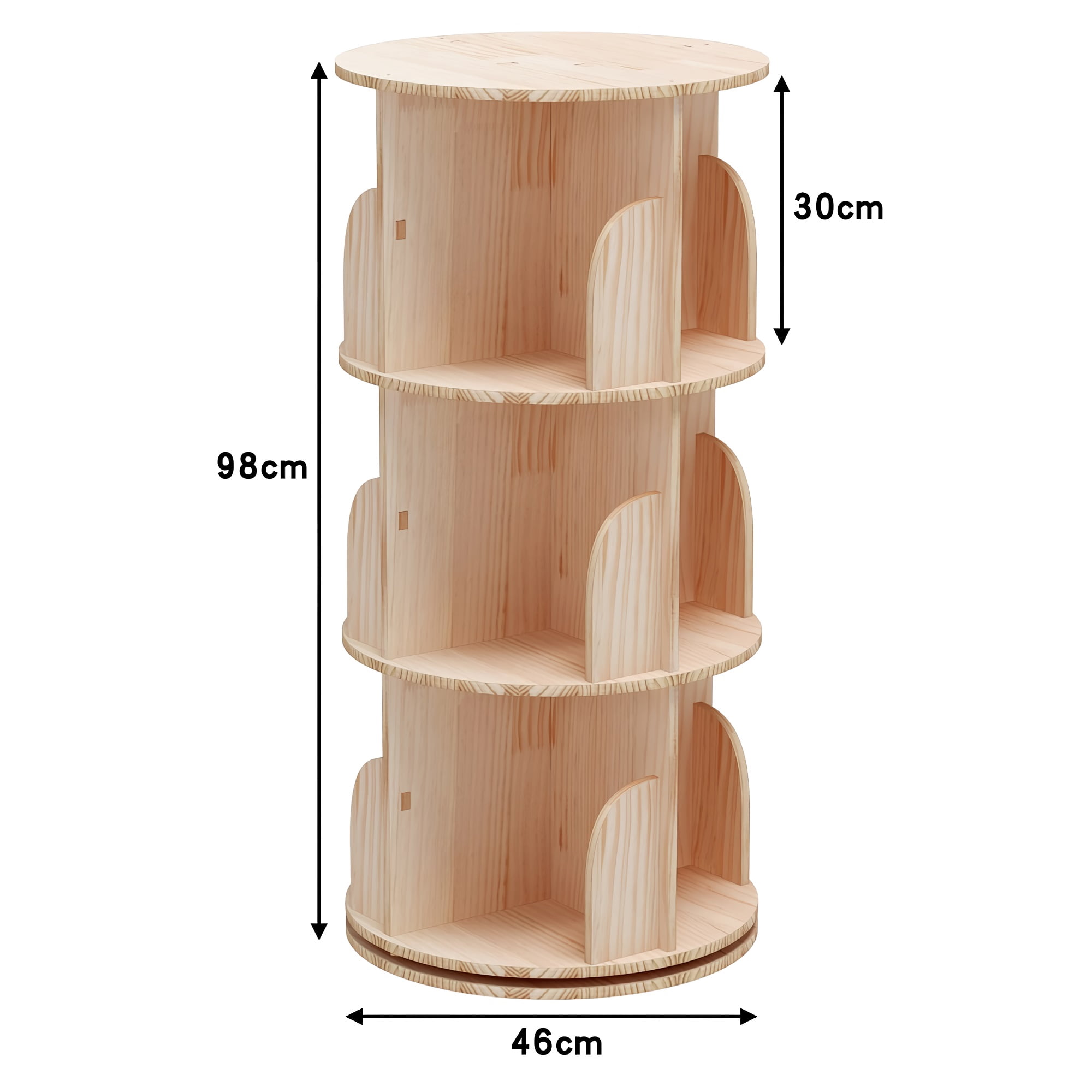 3 Tier Rotating Bookshelf, 360° Solid Wood Rotating Stackable Shelves Bookshelf Organizer for Home, Bedroom, Office