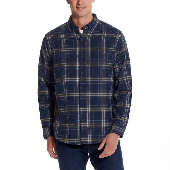 Weatherproof Vintage Men’s Cotton Blend Brushed Flannel Button Down Plaid Shirt-Blue / M