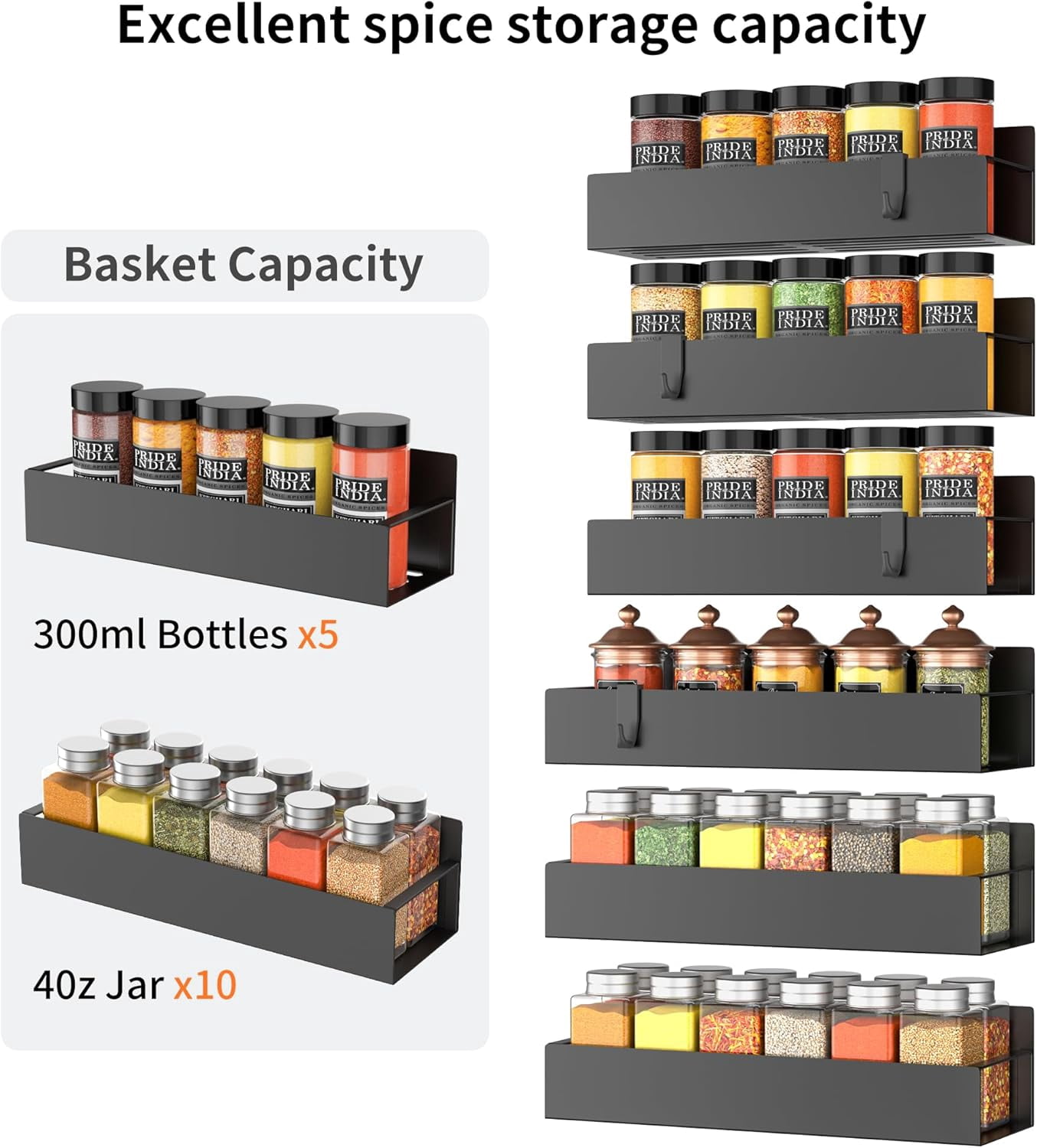 BAODELI 6 Pack Magnetic Spice Rack Organizer Storage for Refrigerator and Oven, Fridge Organizers and Shelf