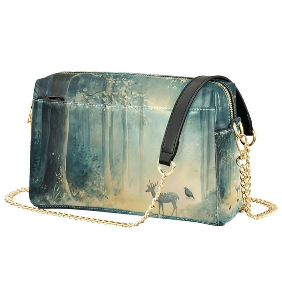 FORMRS Women Crossbody Purse with Chain Strap Vegan Leather Shoulder Handbag, Night Forest Scene