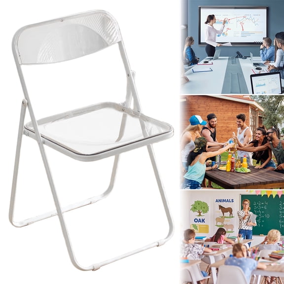 Transparent Acrylic Folding Chairswith Chrome Frame for Home Yard Party (White)