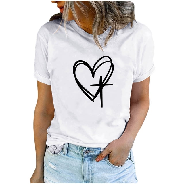 Camisetas de Manga Corta para las Mujeres Casual Día de Pascua Impresión Cuello de Tripulación Suelta Camiseta, Poliéster Spandex