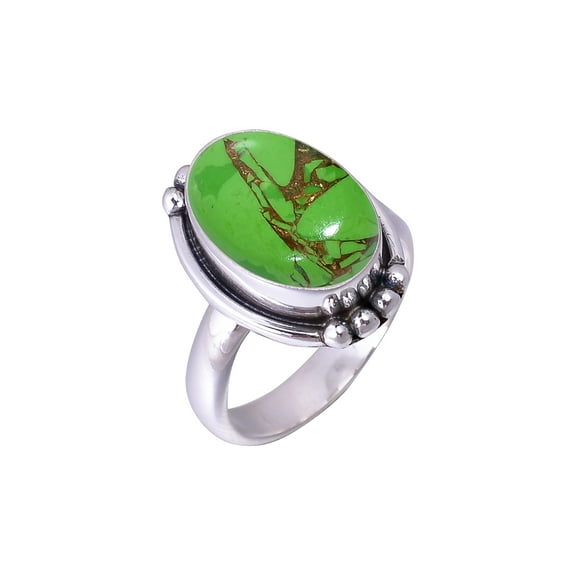 Copper Green Turquoise 925 Sterling Silver Ring, Adjustable Ring, Silver Jewelry Ring, Green Ring, Oval Ring, Dainty Ring, Handmade Ring, Gemstone Rin