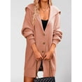 thumbnail image 6 of Women'S Solid Color Long-Sleeved Lapel Pocket Cardigan Three-Button Mid-Length Sweater Coat Skin Red L, 6 of 8