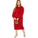 thumbnail image 5 of Vestido ajustado con cinturón y manga farol larga con cuello redondo para mujer de talla grande Xemadio WRMH-230-2, 5 of 6