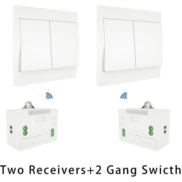 Universal Wireless Light Switch & Receiver Set, 110-230V, Self-Powered, 2 Gang Remote Control for Dual Lighting Fixtures, White