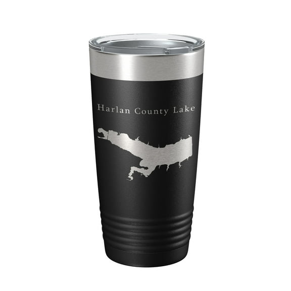 Harlan County Lake Map Tumbler Travel Mug Insulated Laser Engraved Coffee Cup Nebraska 20 oz Black