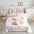 thumbnail image 2 of Manfei Deer Rabbit Squirrel Queen Comforter Set, Cute Jungle Wildlife Bedding Sets, Pink Florals Leaves Bedding Comforter Set, Microfiber Bedroom Decor, Reversible 3-Piece, 2 of 8