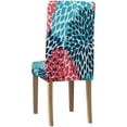 thumbnail image 4 of FMSHPON Dahlia Pinnata Flower Teal Coral Turquoise Stretch Chair Cover Protector Seat Slipcover for Dining Room Hotel Wedding Party Set of 6, 4 of 6