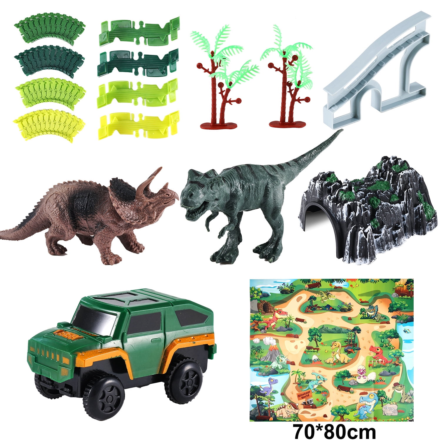 Anpro Dinosaur Toys Race Car Track Set for Kids, 250pcs Race Car Track Set Vehicle Playsets Dinosaur World Road Toys Flexible Track Playset for Boys Age 3+ Best Gift
