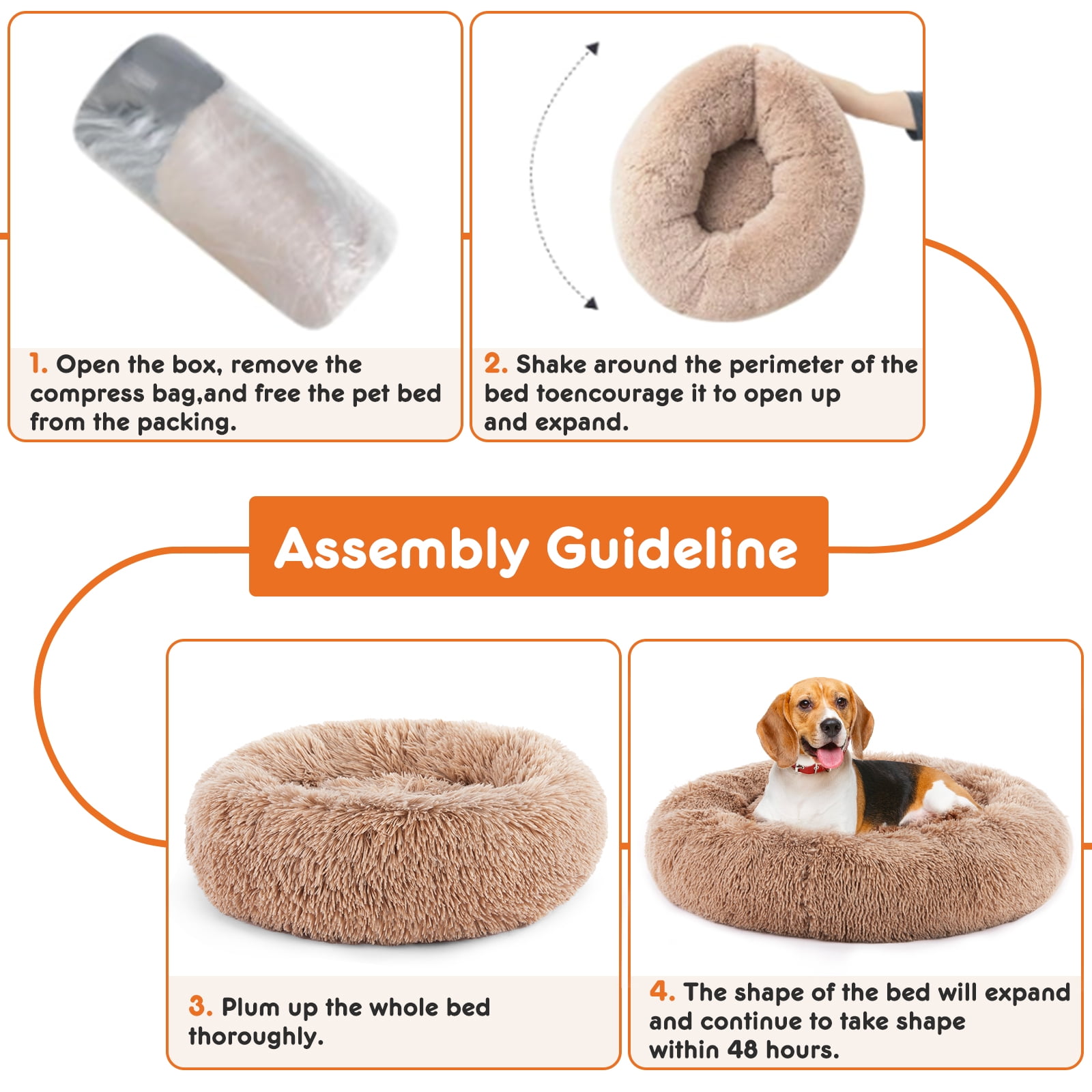 GIANNA Calming 30” Donut Dog Bed for Large Dogs, Soft Warm Cozy Plush Round Fluffy, Machine Washable, Brown
