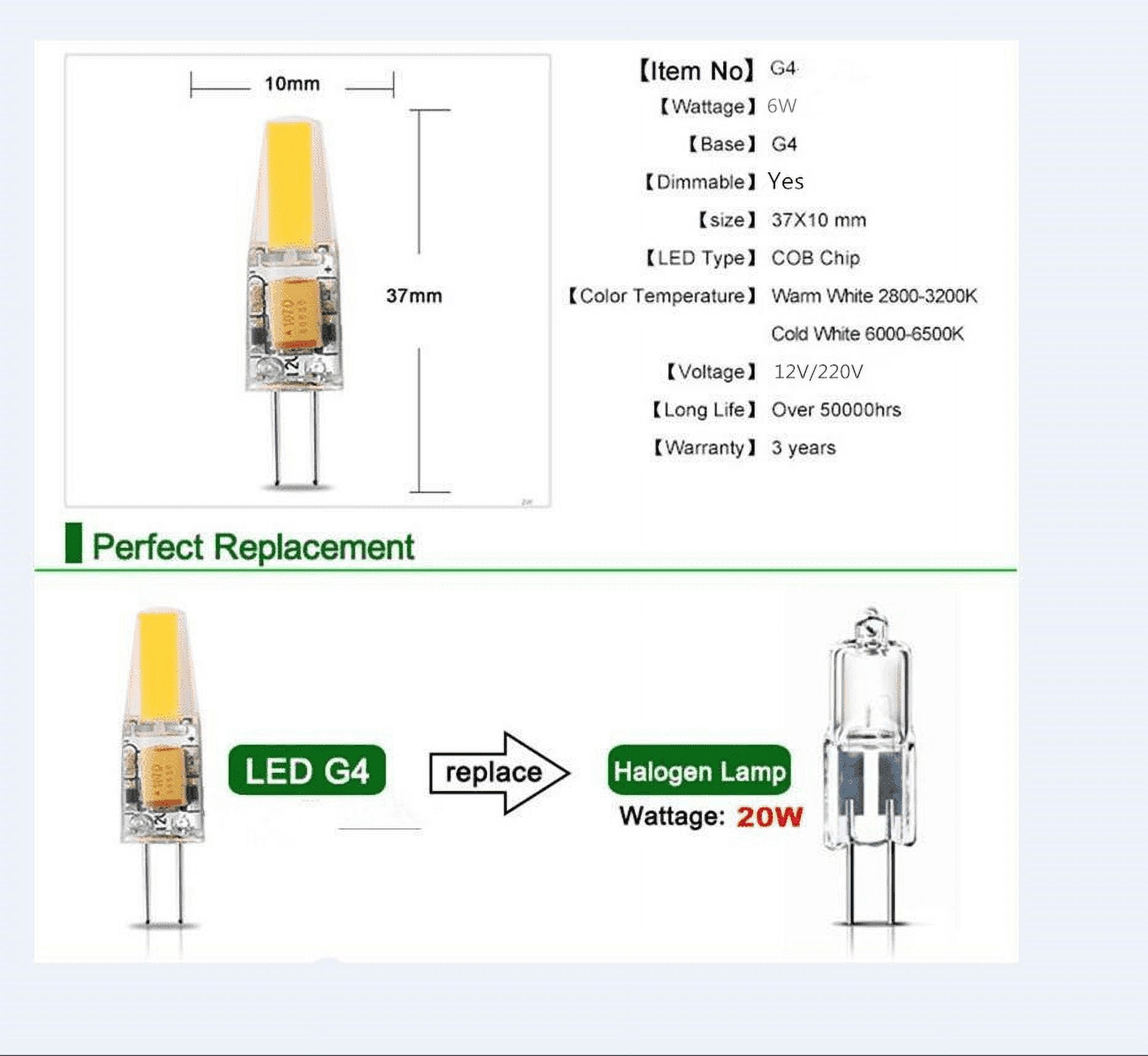 10PCS Dimmable Mini G4 LED COB Lamp  6W Bulb AC DC 12V 220V Candle Lights Replace 30W 40W Halogen for Chandelier Spotlight