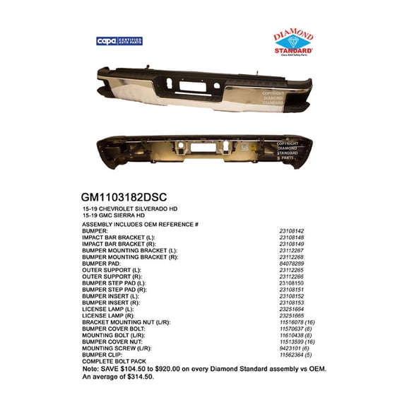 REAR STEP BUMPER ASSEMBLY; FOR 2500/3500 SERIES; CHROME; WITHOUT PARK ASSIST SENSOR HOLES; SINGLE REAR WHEEL DRIVE PAD; FOR USE WITH