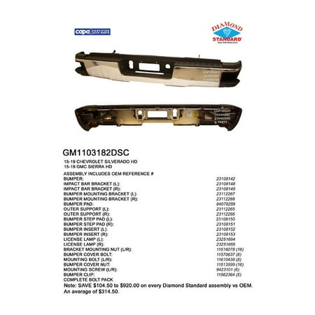 REAR STEP BUMPER ASSEMBLY; FOR 2500/3500 SERIES; CHROME; WITHOUT PARK ASSIST SENSOR HOLES; SINGLE REAR WHEEL DRIVE PAD; FOR USE WITH