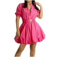 thumbnail image 2 of Taylonsss Womens Mini Dress Puff Sleeve Dresses 2025 Button Down Split V Neck High Waist Party Clubwear with Belt, 2 of 6