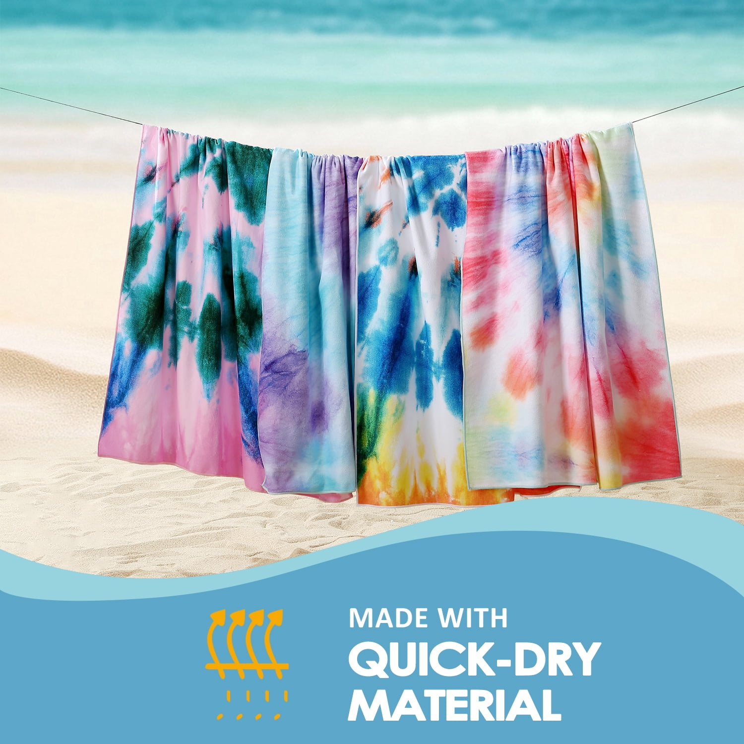Beartech 4 Pieces Beach Towel Set,40x70 inches Tie-Dye Beach Towels Soft Camping Travel Towels, Lightweight Quick Dry Pool Towels for Beach Shower Towels Swim Towels Absorbent for Adults