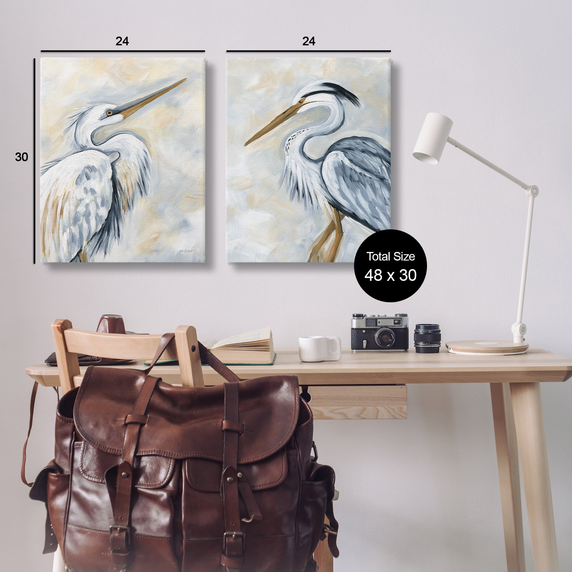 Stupell Industries White Egret Blue Heron Animals Painting Wrapped Canvas Art Print Wall Art, 24 x 30, Set of 2