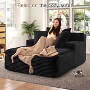 Muumblus Oversized Chaise Lounge Chair Indoor Furniture, No Assembly Required, Plush Corduroy Cloud Floor Sofa Bed for Living Room, Black