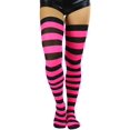 thumbnail image 5 of ToBeInStyle Womens Vibrant Horizontal Wide Striped Thigh High Stockings - Black w/ Hot Pink Stripes - One Size, 5 of 7