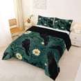 thumbnail image 2 of Homewish Gothic Halloween Crow Full Size Comforter Sets,Daisy Floral Pattern Bedding Comforter Set,Dark Teal White,Black Reversible,3-Piece,1 Comforter and 2 Pillowcases, 2 of 7