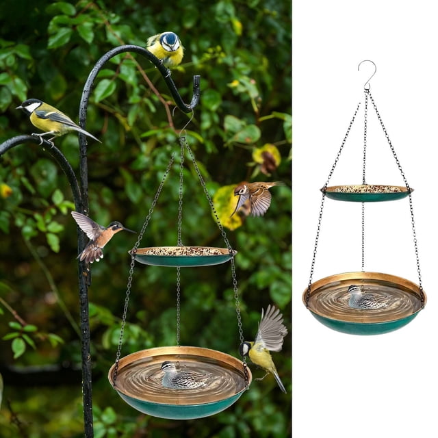 Rewenti Hanging Bird Feeder Garden Bath Tray Outdoor Bird Waterer Rust-Proof Weather-Resistant