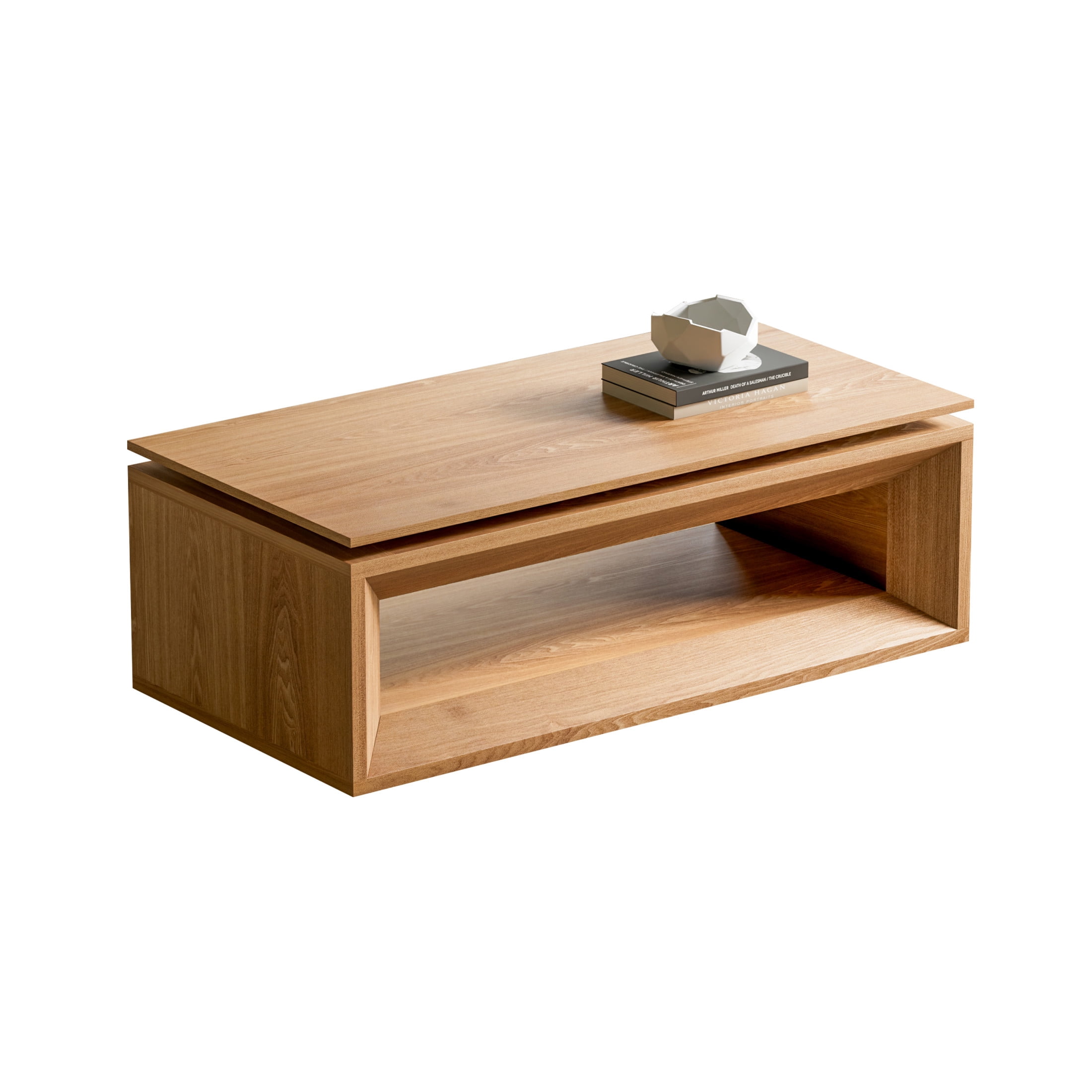 Noble House Fraser 43.3" Modern Lift-Top Coffee Table with Hidden Storage, Adjustable Height for Living Room, Natural