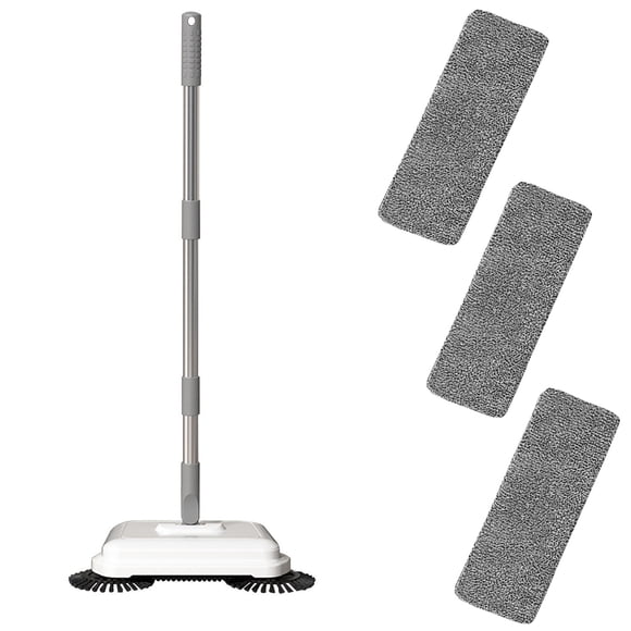 Wet and Dry Hand Push Sweeper with Microfiber Mop, Stainless Steel Adjustable Handle, 102 cm, for Hard Floors