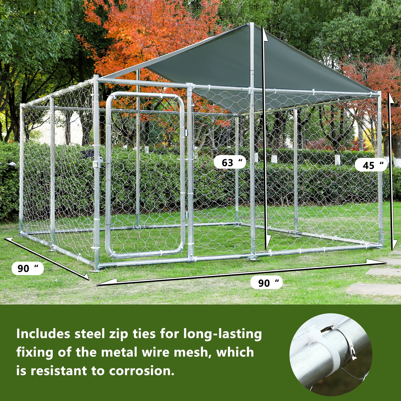 MAGIC UNION Dog Cage Metal Outdoor Pet Playpen Wire Kennel with Water-Resistant Cover Roof