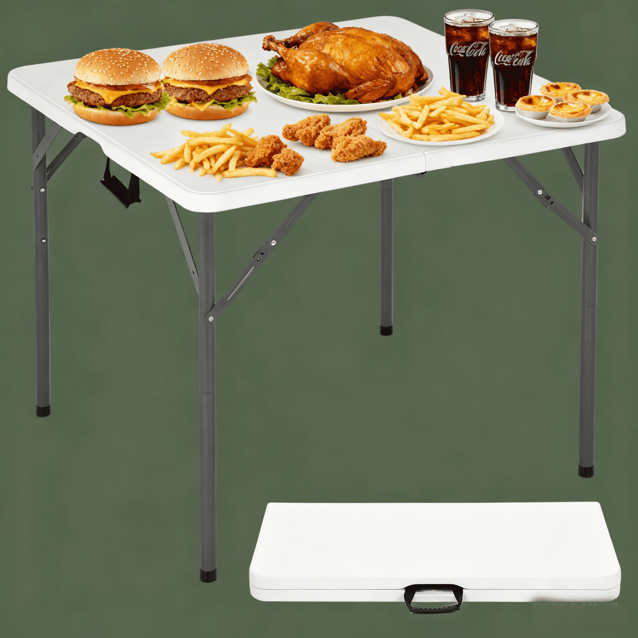 34" Small Folding Table Square Foldable Table Party Table with Handle Plastic Table Mesa Plegable Collapsible Dinning Table for Indoor& Outdoor,Easy to Use and Carry, White