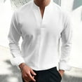 thumbnail image 1 of Blusas y camisas de manga larga con cuello en V para hombre, blusa informal de manga larga lisa con cuello en V, blusa de poliéster para hombre, 1 of 8