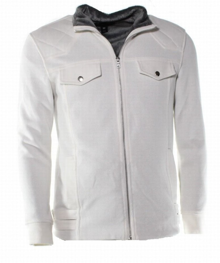 INC INC NEW White Mens Size Large L Full Zip FauxFur Mock Neck