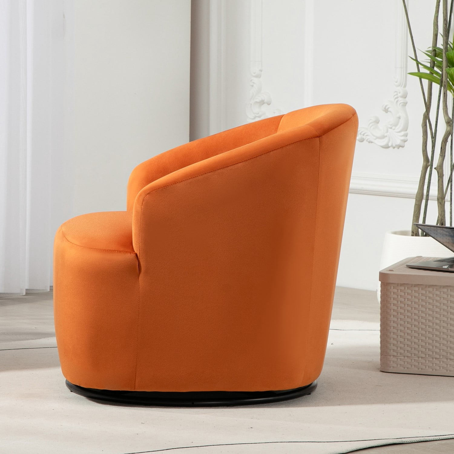 US Pride Furniture Accent Chair with Barrel-shaped Design and 360 Degree Swivel Feature Red Orange