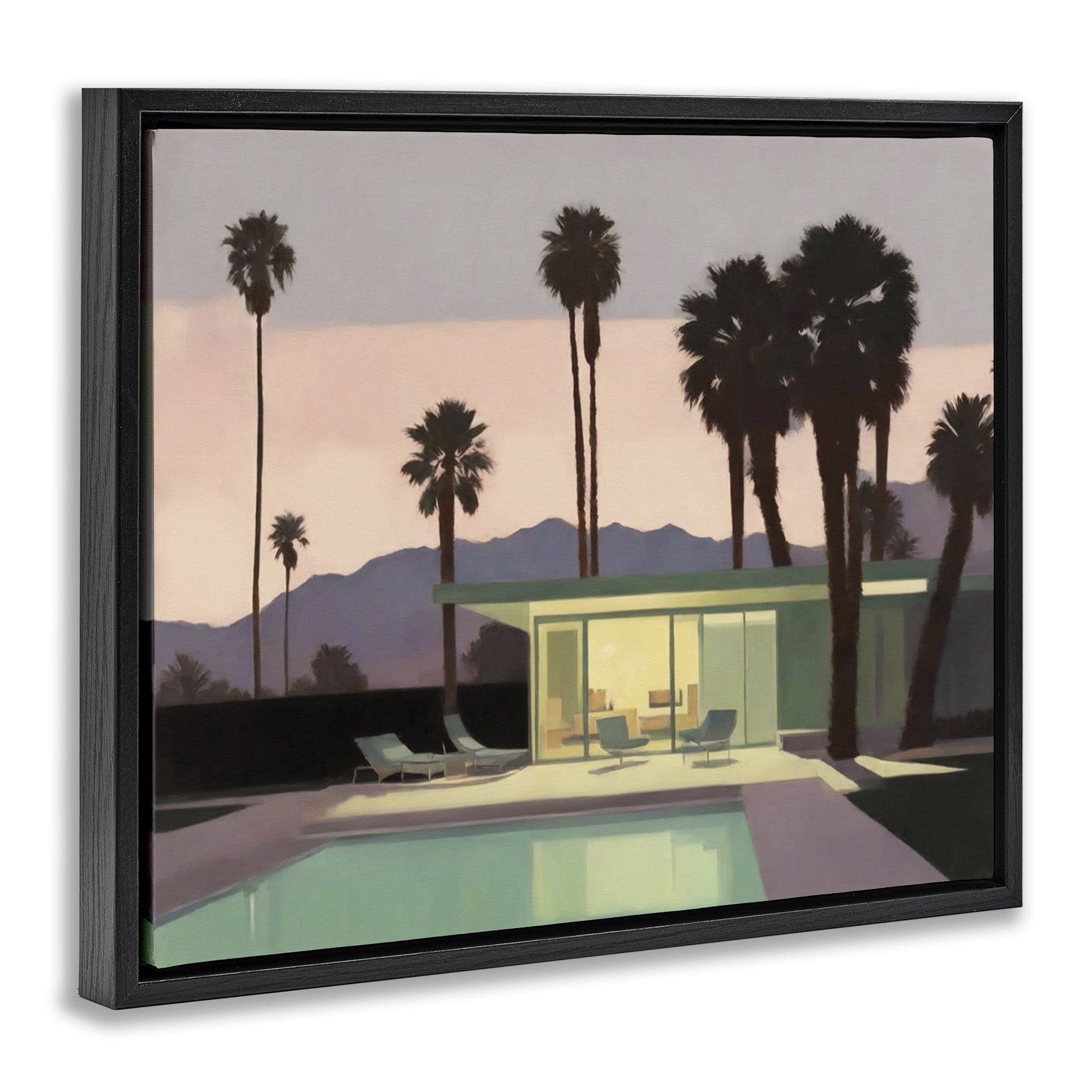 Stupell Industries Pool Surrounded by Palms Landscape & Nature Painting Black Floater Framed Canvas Art Print Wall Art, 21 x 17