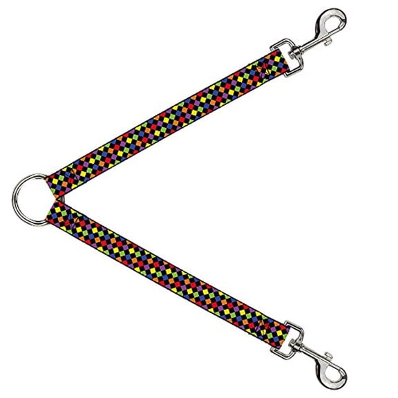 Buckle-Down Leash Splitter - Diamonds Black Multi Neon - 1" Wide - 30" Length