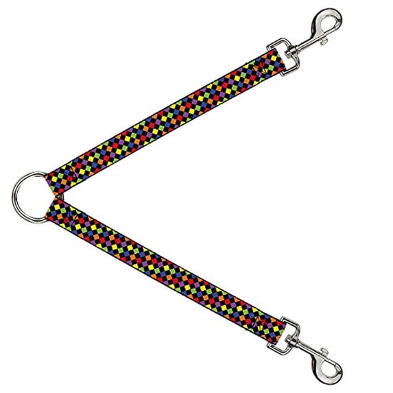 Buckle-Down Leash Splitter - Diamonds Black Multi Neon - 1" Wide - 30" Length