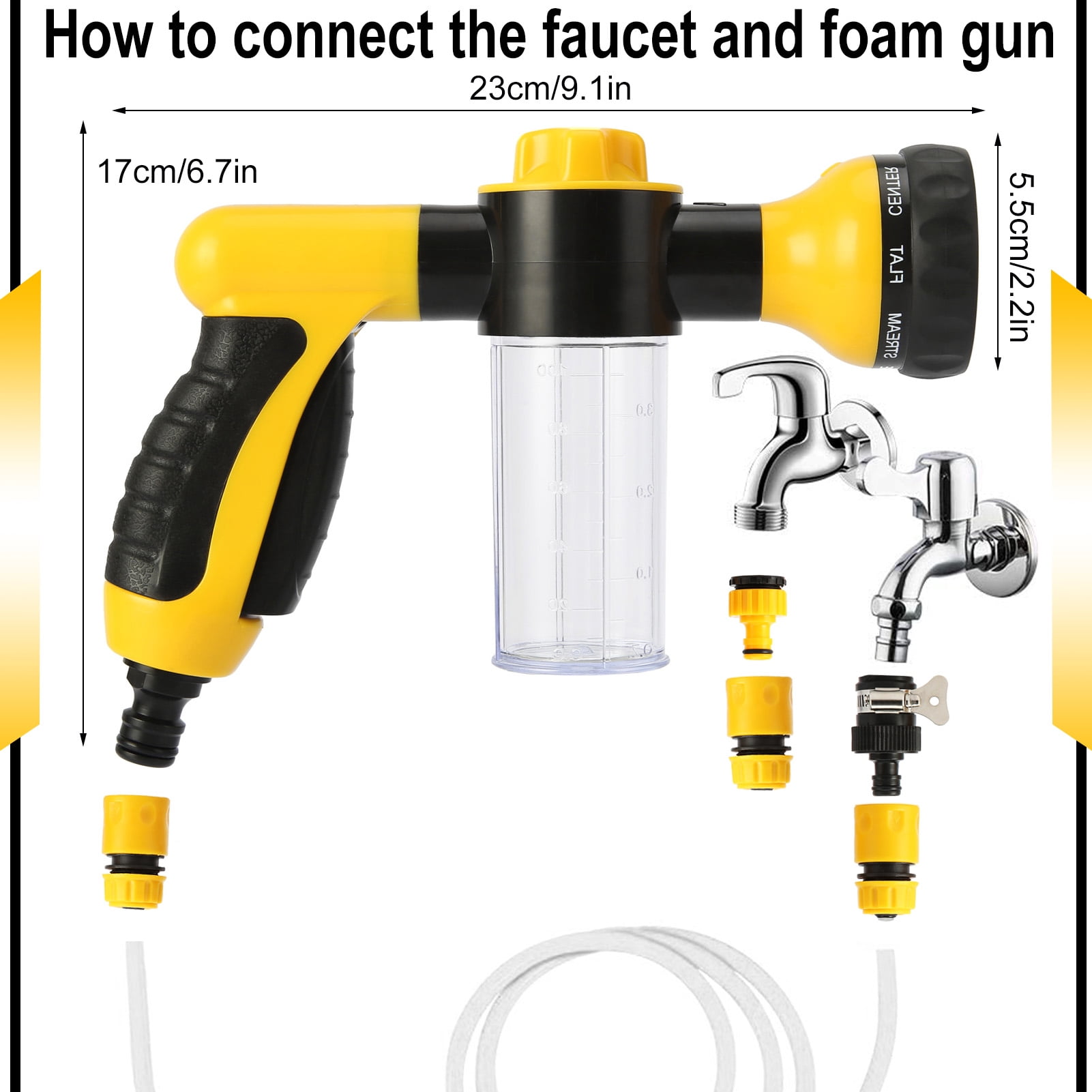 Yesbay Car Wash Foam Sprayer 8 Modes Adjustable Hose Water Blaster with Quick Connectors to Any Garden Hose for Home Cleaning Plants Watering