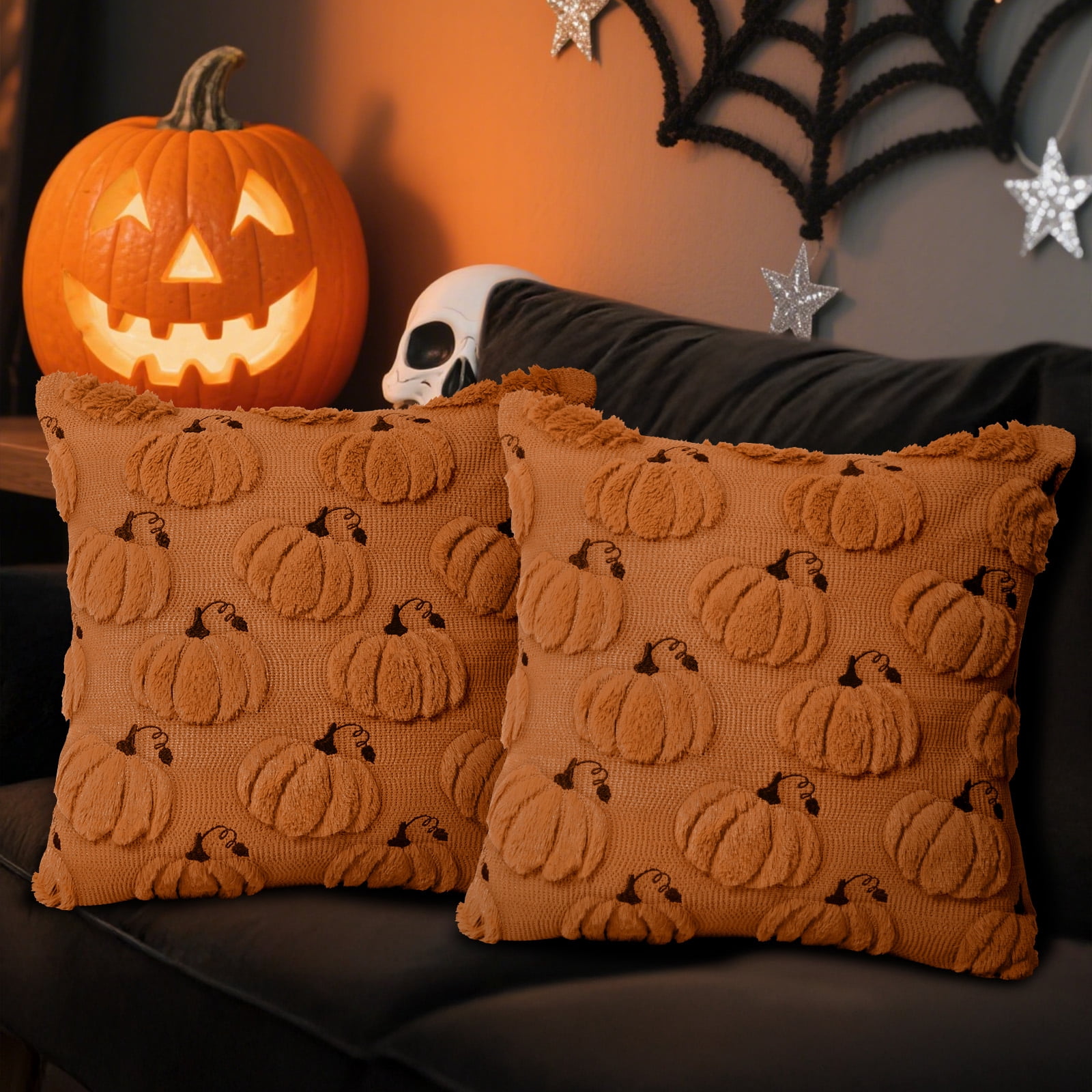Sanmadrola Fall Pillow Covers Halloween Decoration Pumpkin Decorative Pillow Cases Couch Cushion Case for Chair Sofa Bedroom Living Room Home Decor 18''x 18'' 2 Pack Brown