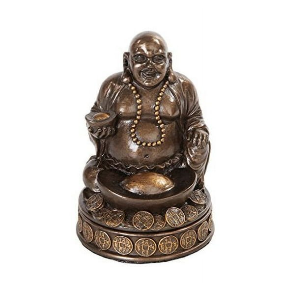 4.25 Inch Lucky Buddha Bronze Finish Incense Burner Statue Figurine