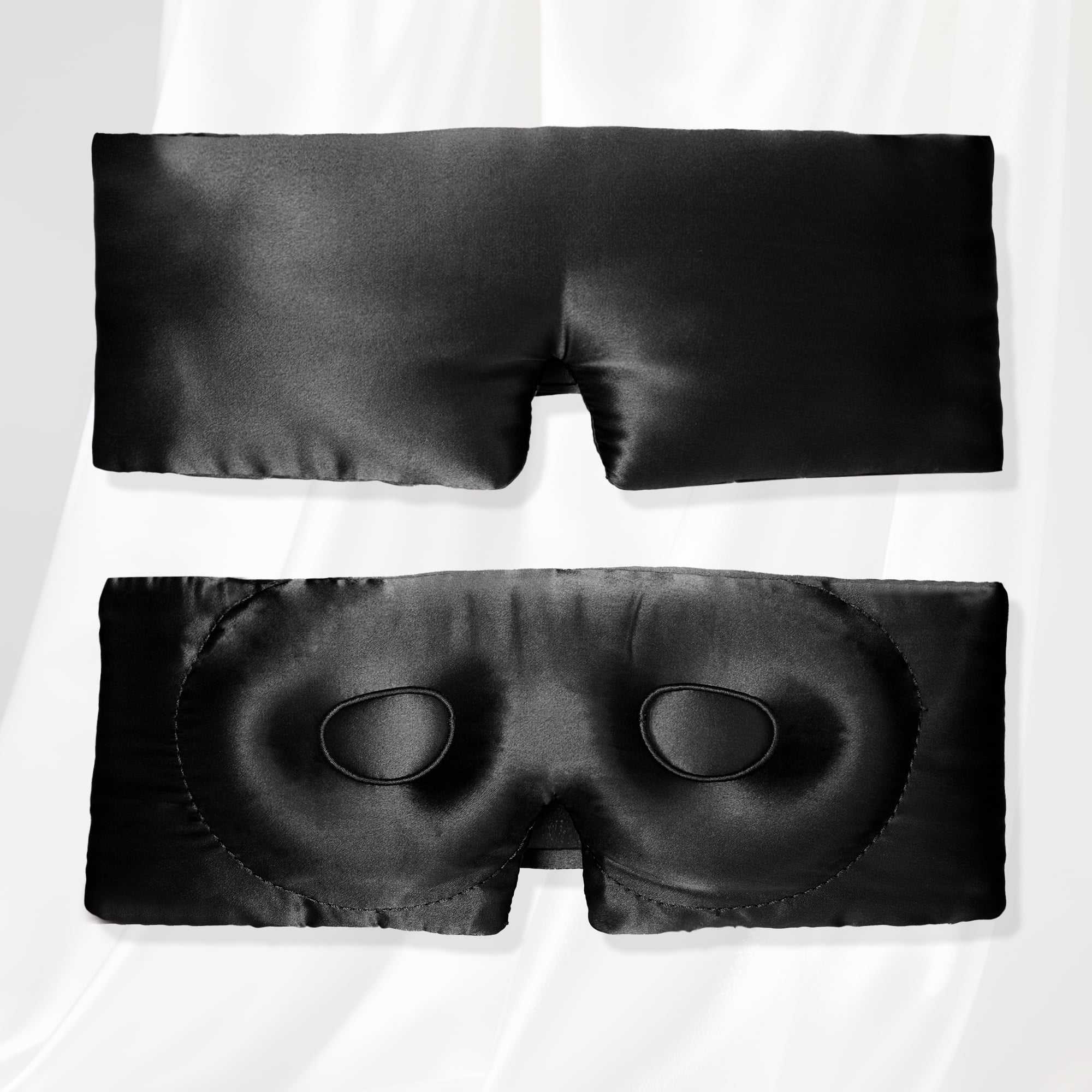 Unique Bargains 22 Momme Pure Silk Sleep Mask with Travel Pouch 3D Contour Adjustable Blindfold for Side Sleepers Eyelash Protecting for Natural Lashes & Extensions Black