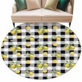 thumbnail image 2 of Summer Fruit Round Living Room Rugs 7 ft, Watercolor Yellow Lemon Rustic Flower Black White Plaid Washable Area Rug with Non-Slip Sturdy Edge Binding Round Carpet for Kitchen Office Bedroom, 2 of 9