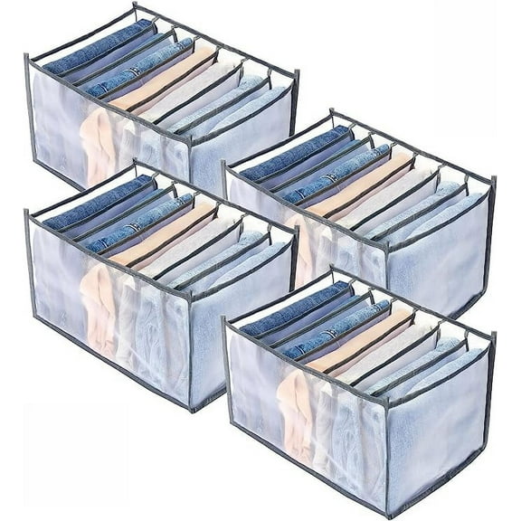 Yayun Foldable 7-Compartment Wardrobe Clothes Organizer, Clear, 4 Count