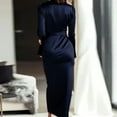thumbnail image 5 of Women's Dress Long Sleeve Solid Color Tie Waist Classic Elegant Midi Dress for Office Commuting Spring Fall,Navy,L, 5 of 5